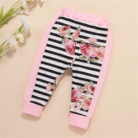Girls Striped Floral Printed Long Sleeve Top & Trousers Wholesale Girl Clothing - PrettyKid
