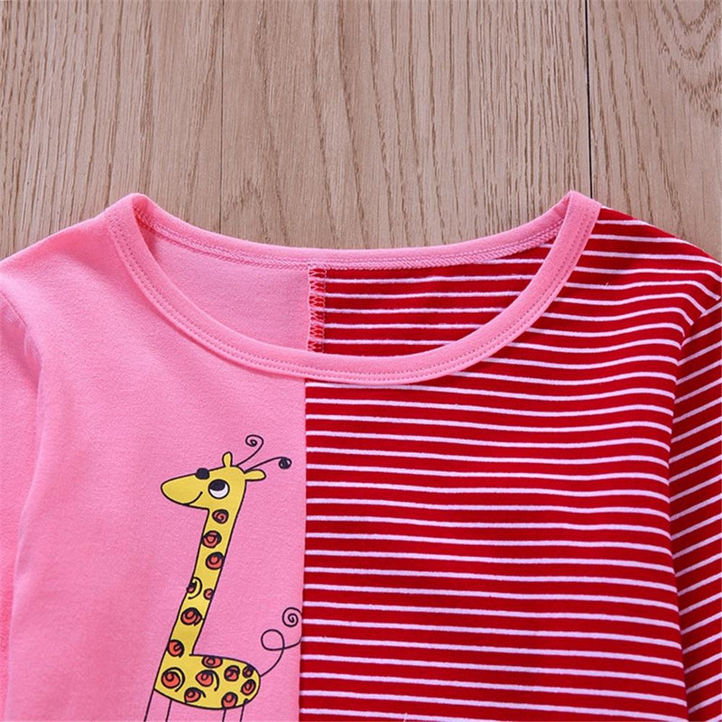 Girls Striped Giraffe Color Block Splicing Top Kids Boutique Wholesale - PrettyKid