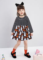 Halloween Printed Girls Striped Long Sleeveless Dress kids clothes - PrettyKid