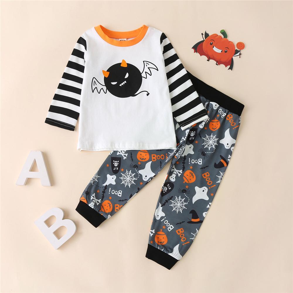 Boys Striped Halloween Printed Tops & Trousers Boys Wholesale Clothing - PrettyKid
