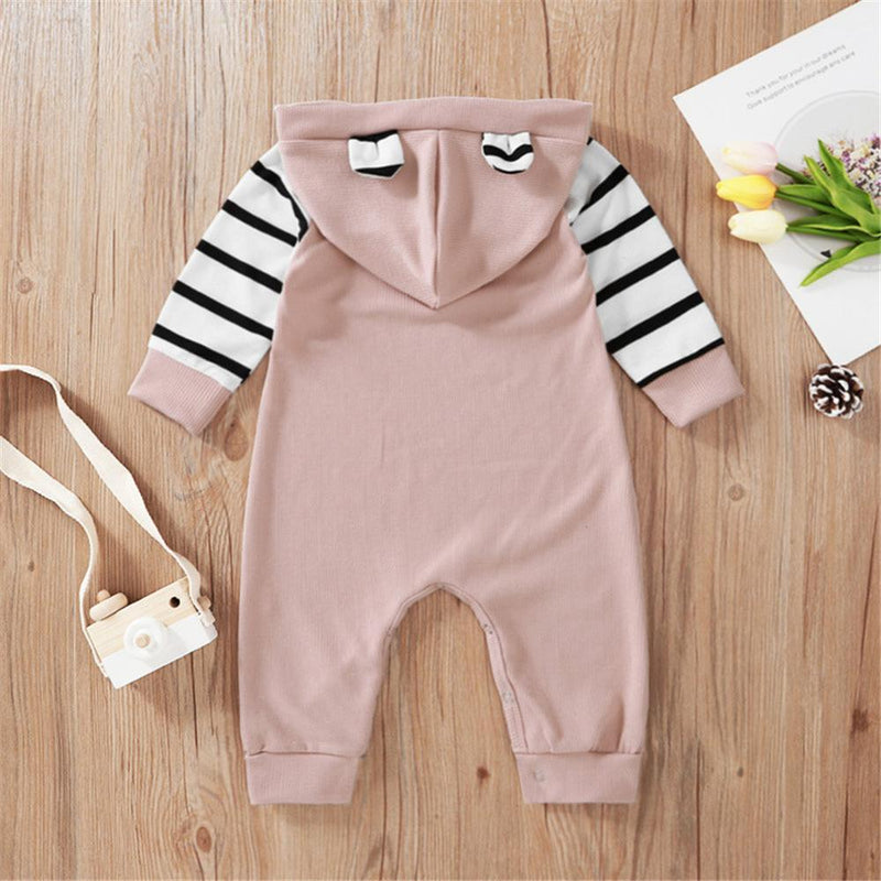 Baby Girls Striped Hooded Long Sleeve Romper Baby Wholesale Clothes - PrettyKid