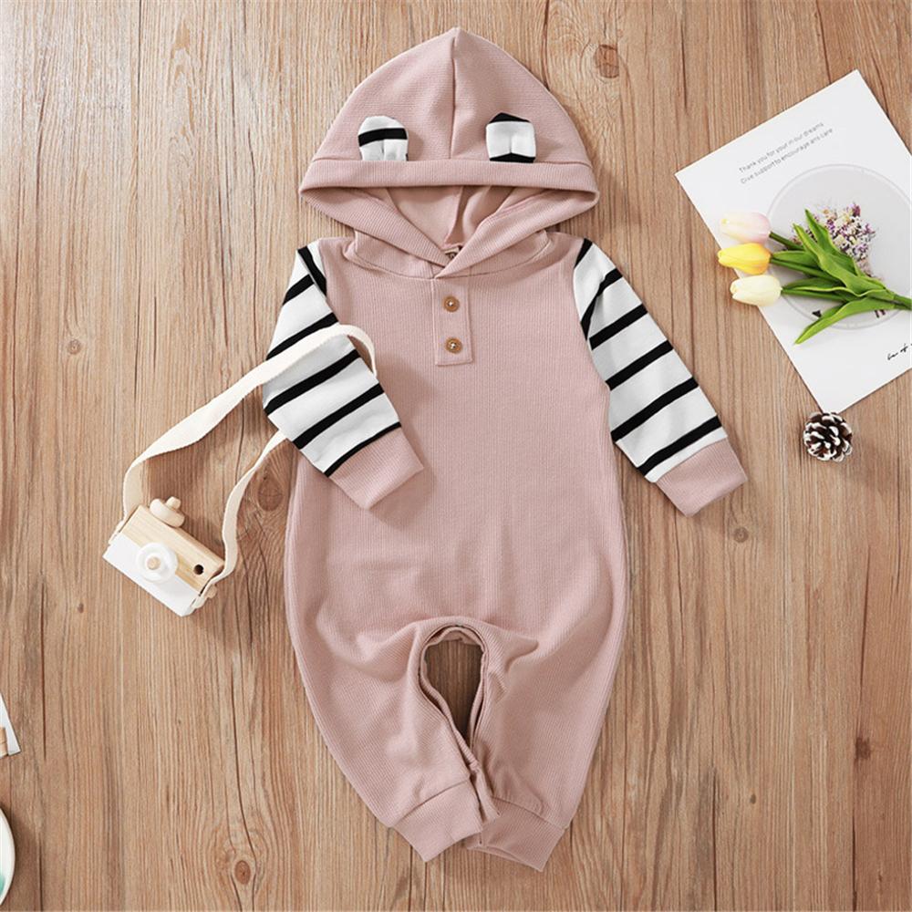 Baby Girls Striped Hooded Long Sleeve Romper Baby Wholesale Clothes - PrettyKid