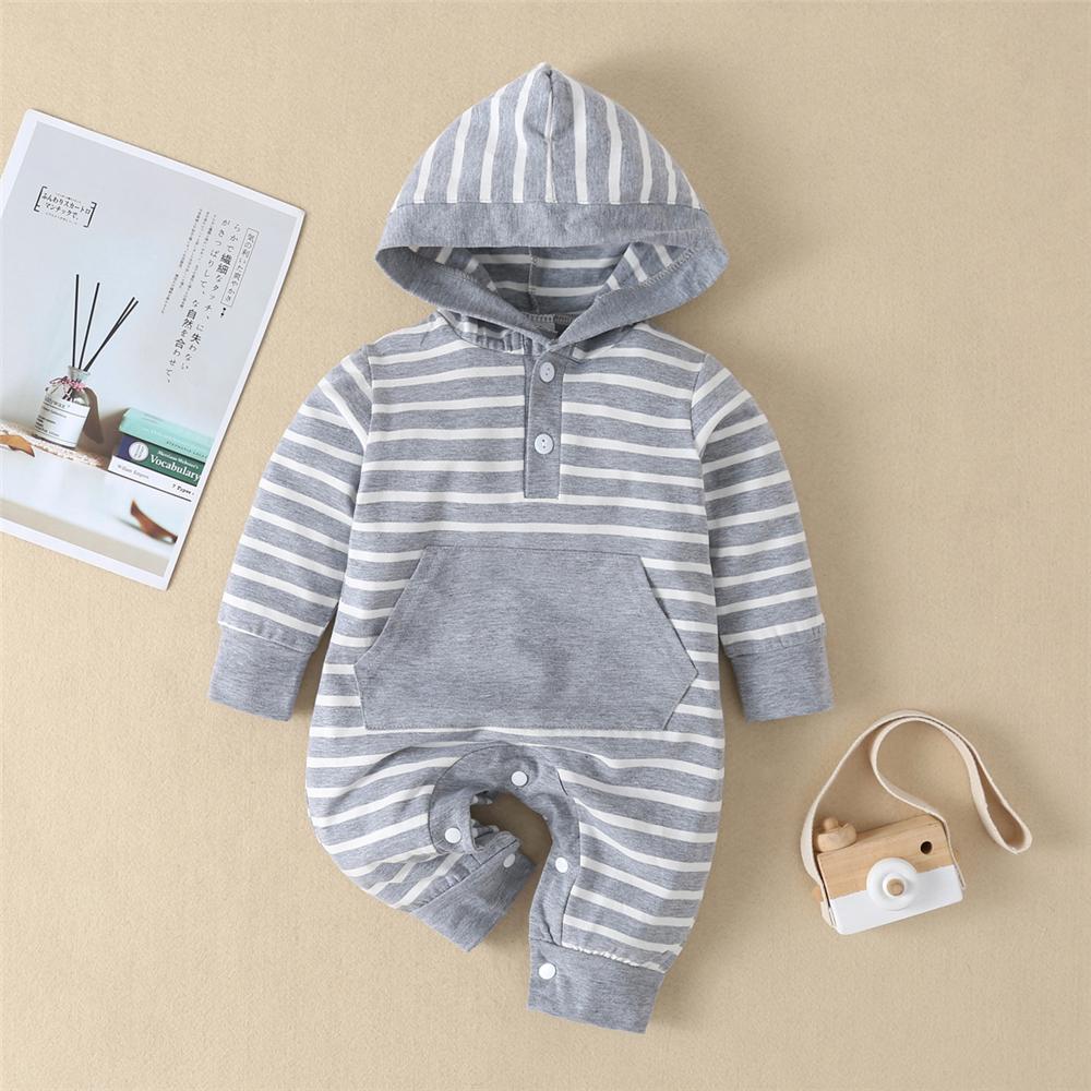 Baby Unisex Striped Hooded Long Sleeve Romper Wholesale Clothing Baby - PrettyKid
