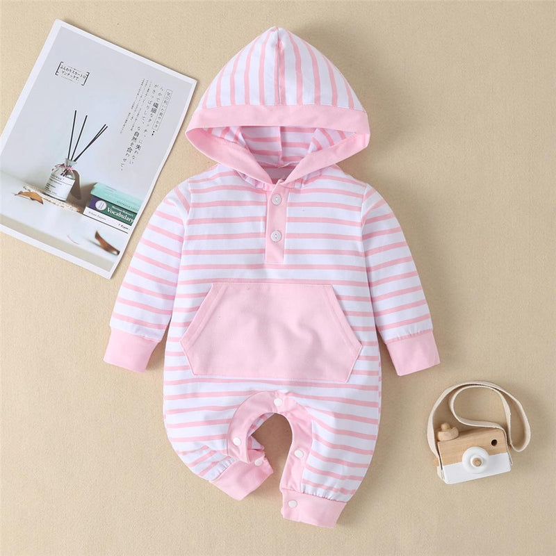 Baby Unisex Striped Hooded Long Sleeve Romper Wholesale Clothing Baby - PrettyKid