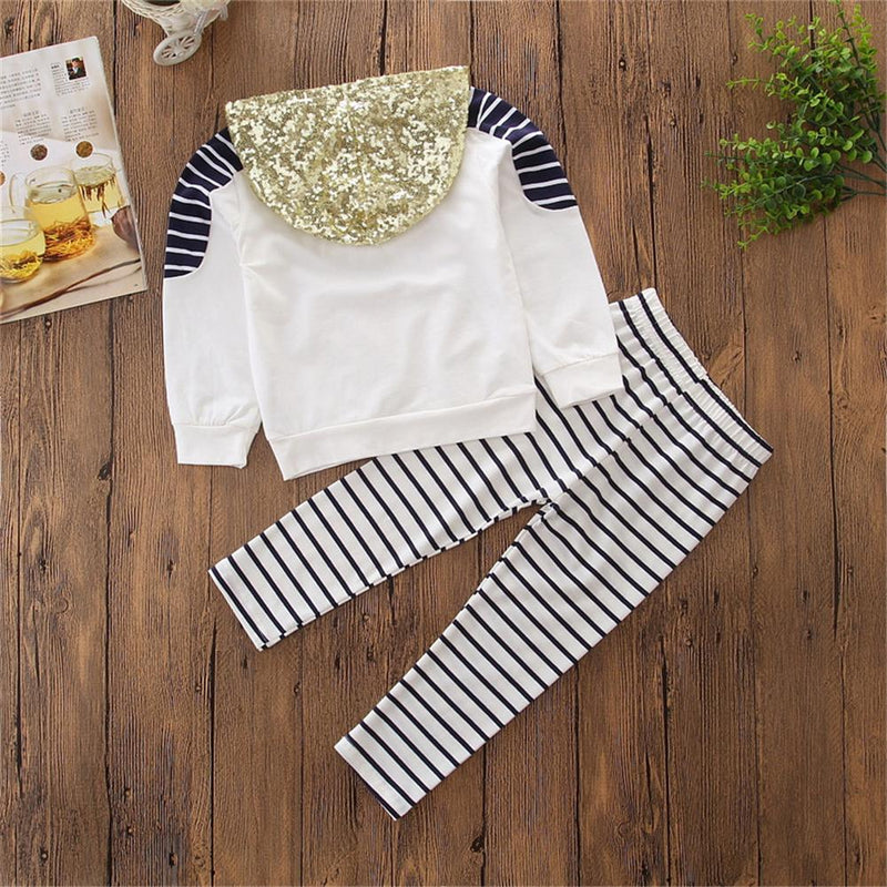 Girls Stripe Hooded Sequin Long Sleeve Top & Pants Wholesale Girls - PrettyKid