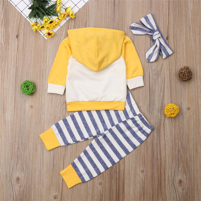 Baby Girls Striped Hooded Tops & Pants & Headband Buy Baby Clothes Wholesale - PrettyKid