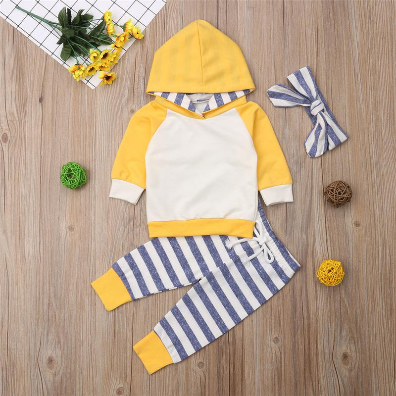Baby Girls Striped Hooded Tops & Pants & Headband Buy Baby Clothes Wholesale - PrettyKid