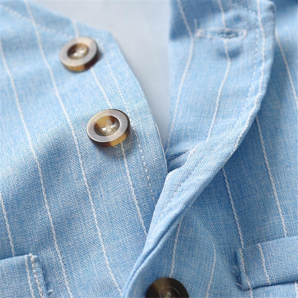 Boys Striped Lapel Tie Long Sleeve Shirt & Outwear & Pants - PrettyKid