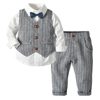 Boys Striped Lapel Tie Long Sleeve Shirt & Outwear & Pants - PrettyKid