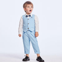 Boys Striped Lapel Tie Long Sleeve Shirt & Outwear & Pants - PrettyKid