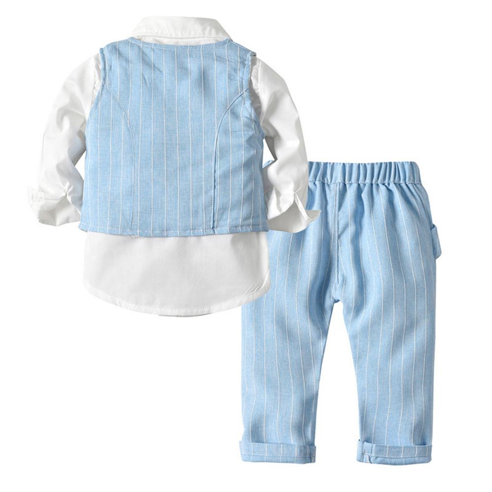 Boys Striped Lapel Tie Long Sleeve Shirt & Outwear & Pants - PrettyKid
