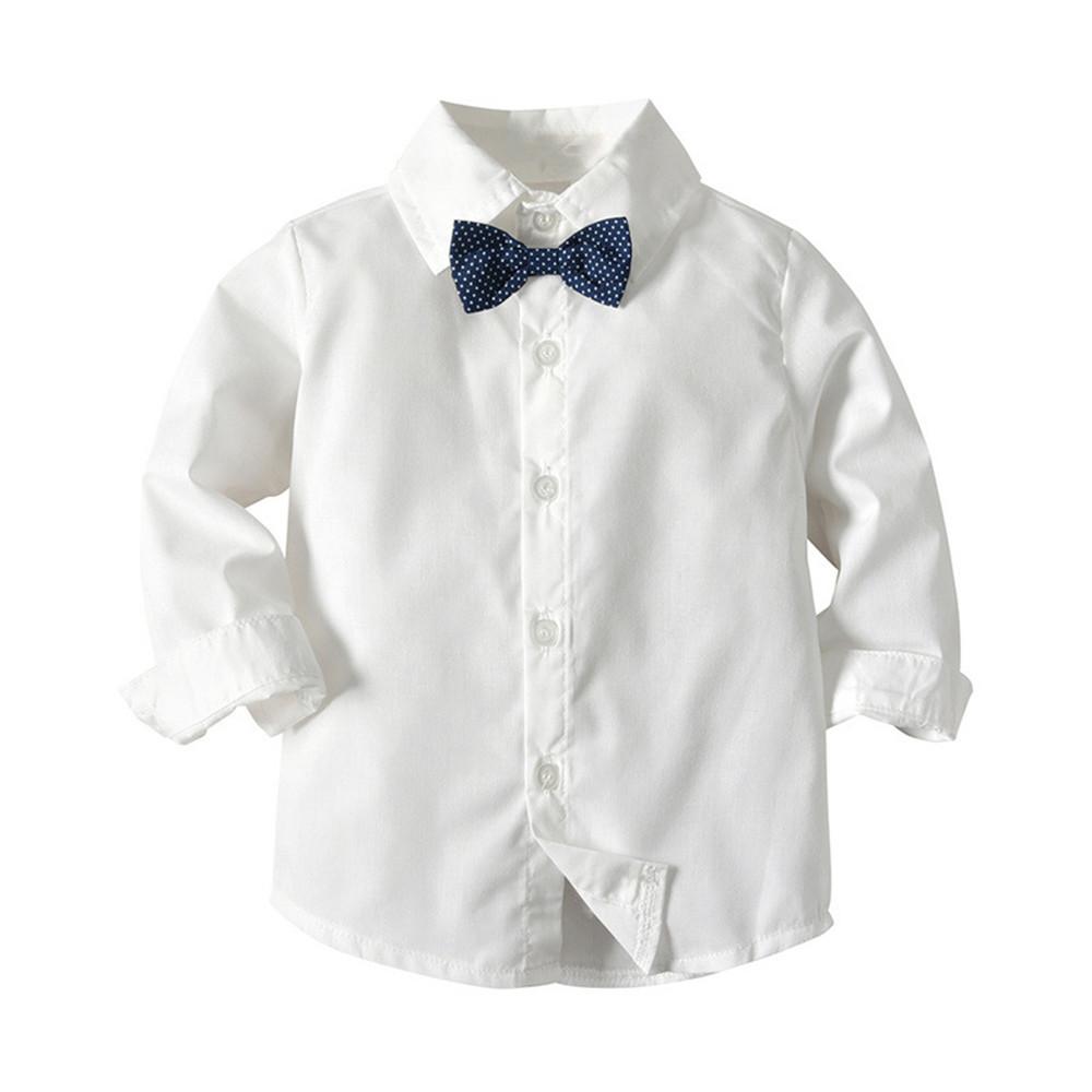 Boys Striped Lapel Tie Long Sleeve Shirt & Outwear & Pants - PrettyKid