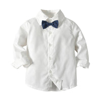 Boys Striped Lapel Tie Long Sleeve Shirt & Outwear & Pants - PrettyKid