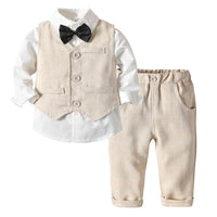 Boys Striped Lapel Tie Long Sleeve Shirt & Outwear & Pants - PrettyKid