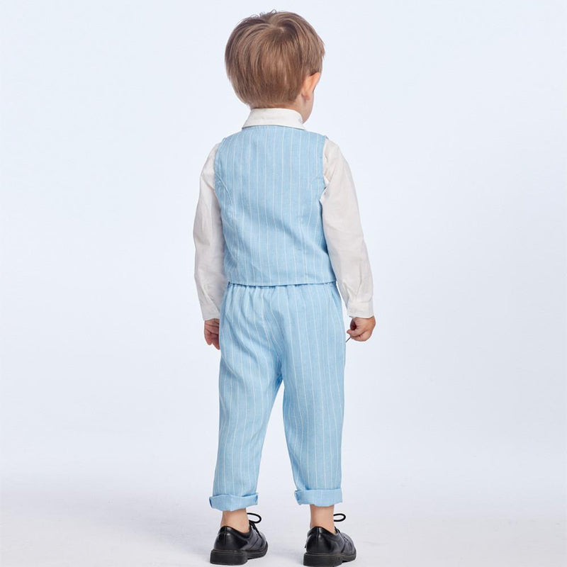 Boys Striped Lapel Tie Long Sleeve Shirt & Outwear & Pants - PrettyKid