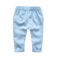 Boys Striped Lapel Tie Long Sleeve Shirt & Outwear & Pants - PrettyKid