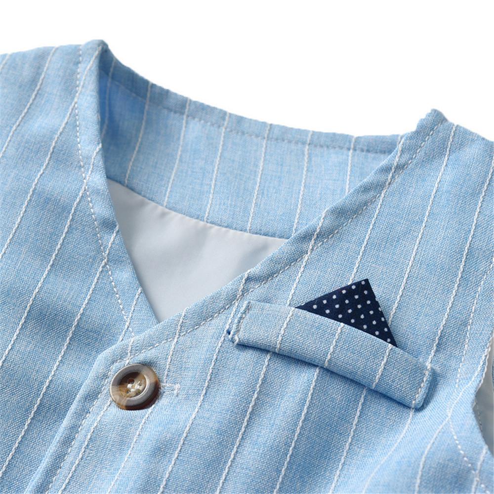 Boys Striped Lapel Tie Long Sleeve Shirt & Outwear & Pants - PrettyKid
