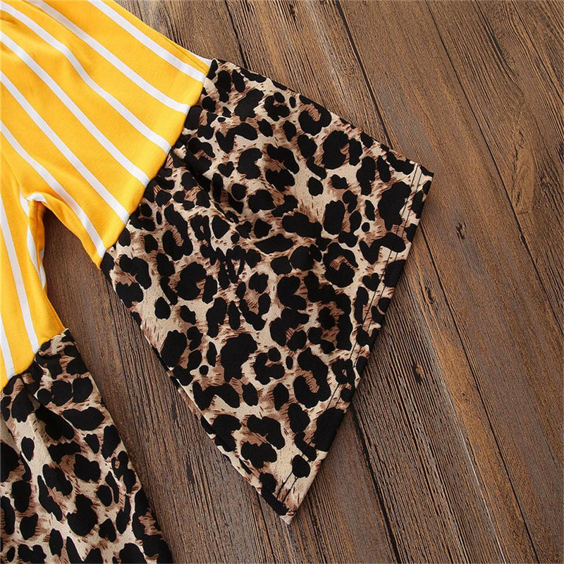 Girls Striped Leopard Printed Flared Summer Trousers Baby Outfits Girl - PrettyKid