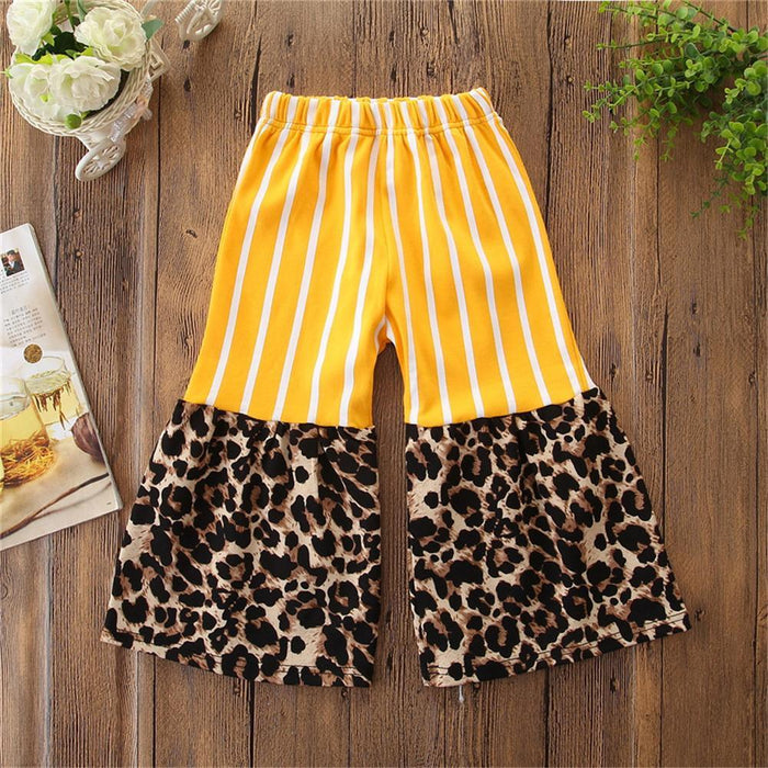 Girls Striped Leopard Printed Flared Summer Trousers Baby Outfits Girl - PrettyKid