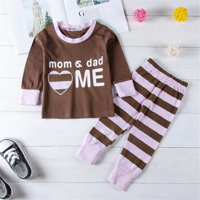 Toddler Girls Striped Letter Print Heart Top & Pants Girls Clothes Wholesale - PrettyKid