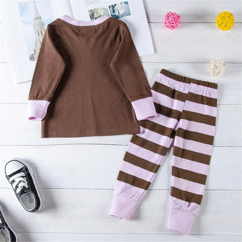 Toddler Girls Striped Letter Print Heart Top & Pants Girls Clothes Wholesale - PrettyKid