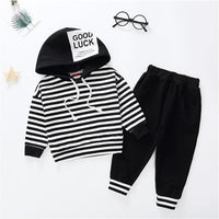 Boys Striped Letter Printed Hooded Long Sleeve Jumper & Trousers - PrettyKid