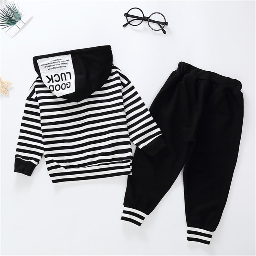 Boys Striped Letter Printed Hooded Long Sleeve Jumper & Trousers - PrettyKid