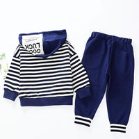 Boys Striped Letter Printed Hooded Long Sleeve Jumper & Trousers - PrettyKid