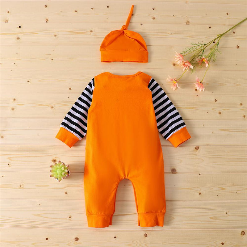 Baby Boys Halloween Striped Letter Printed Romper & Hat Baby Wholesales - PrettyKid