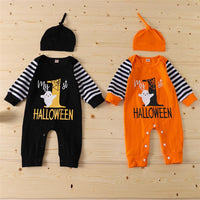 Baby Boys Halloween Striped Letter Printed Romper & Hat Baby Wholesales - PrettyKid