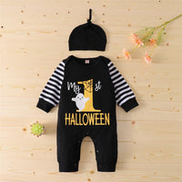 Baby Boys Halloween Striped Letter Printed Romper & Hat Baby Wholesales - PrettyKid