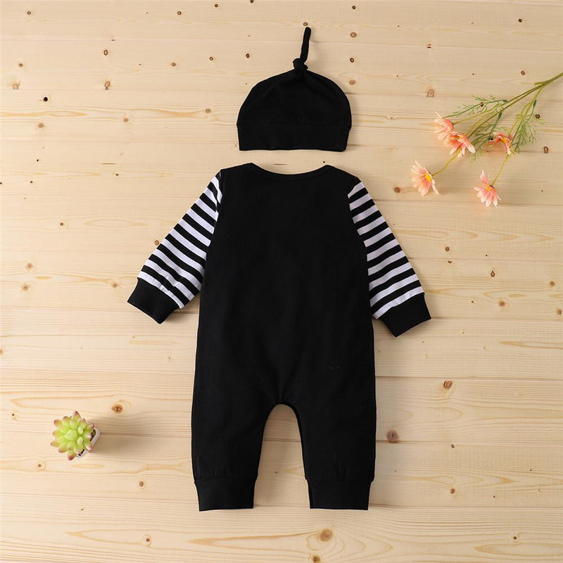 Baby Boys Halloween Striped Letter Printed Romper & Hat Baby Wholesales - PrettyKid