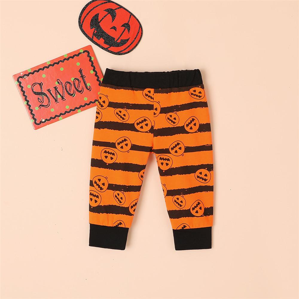 Baby Striped Letter Pumpkin Halloween Romper & Pants & Hat - PrettyKid