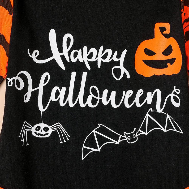 Baby Striped Letter Pumpkin Halloween Romper & Pants & Hat - PrettyKid