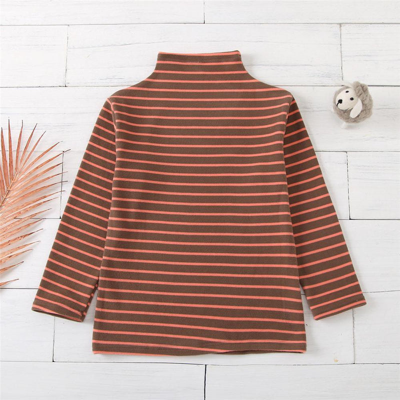 Girls Striped Long Sleeve Bottoming Turtleneck Top Toddler Girl Wholesale Clothing - PrettyKid