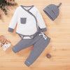 Baby Boy Striped Long Sleeve Button Romper & Pants & Hat Wholesale Baby Boutique Items - PrettyKid