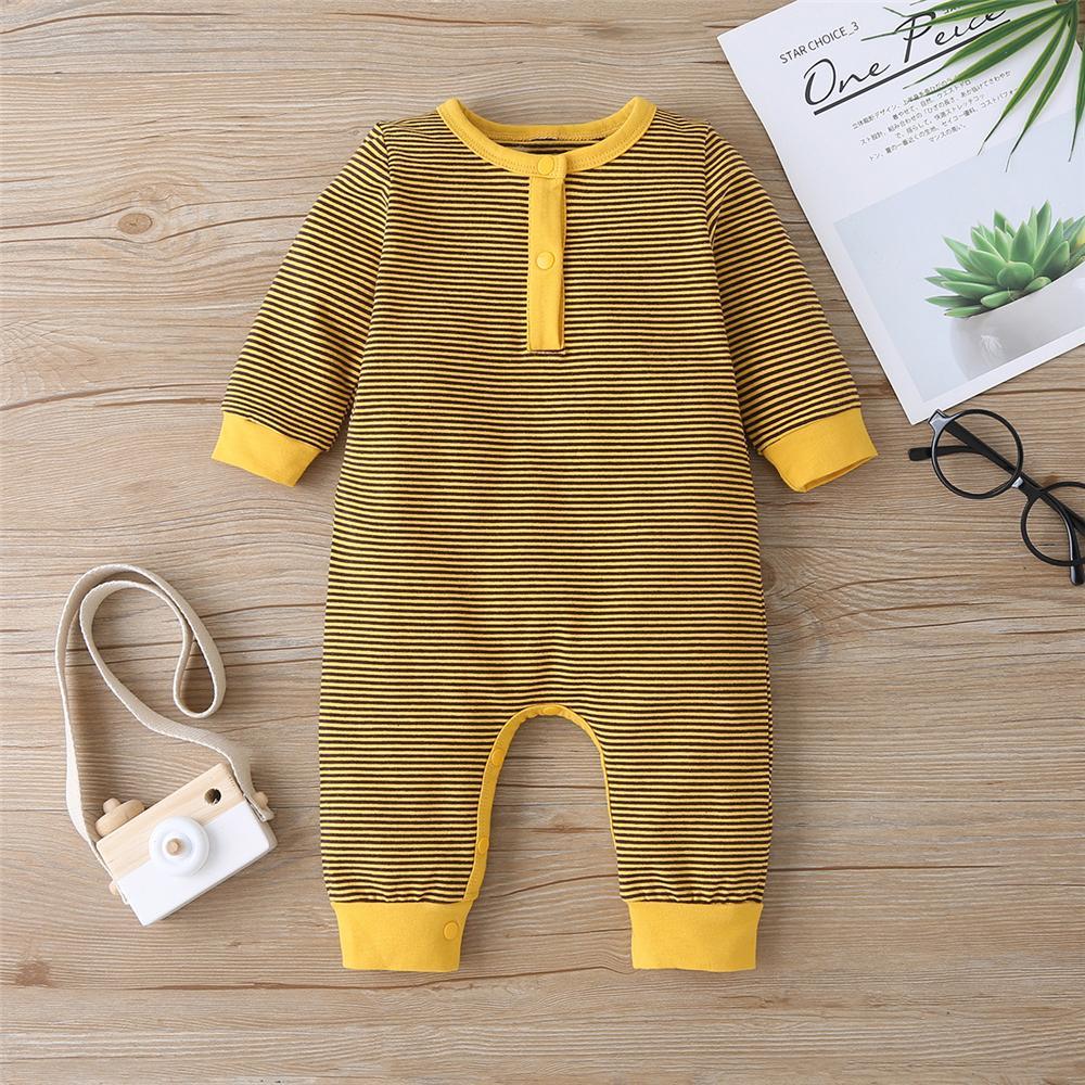 Baby Striped Long Sleeve Casual Romper - PrettyKid