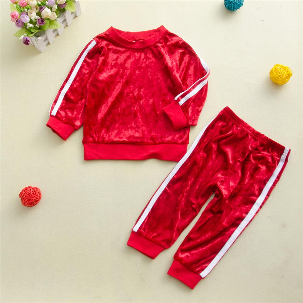 Girls Striped Long Sleeve Crew Neck Tracksuit Wholesale Little Girl Clothing - PrettyKid