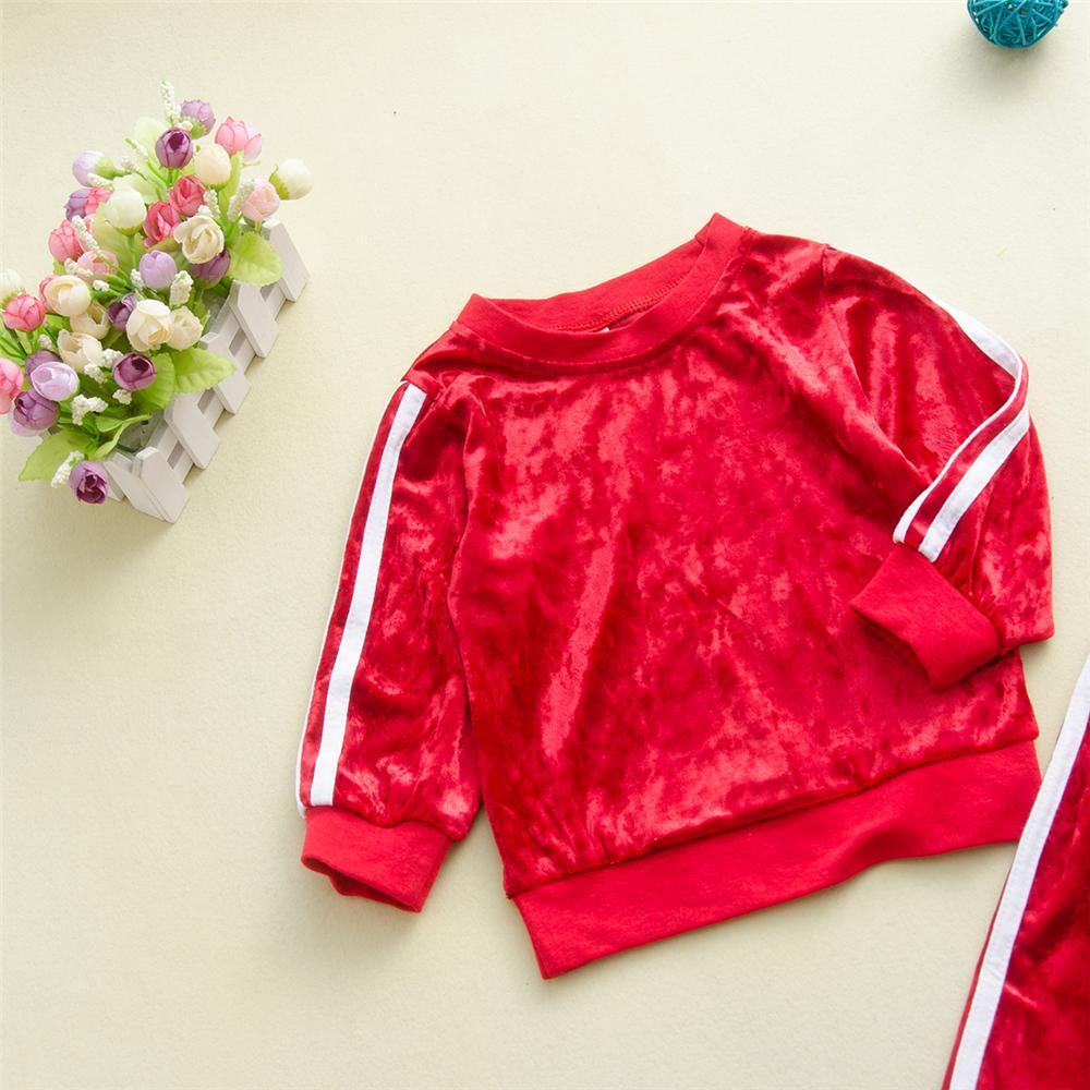 Girls Striped Long Sleeve Crew Neck Tracksuit Wholesale Little Girl Clothing - PrettyKid