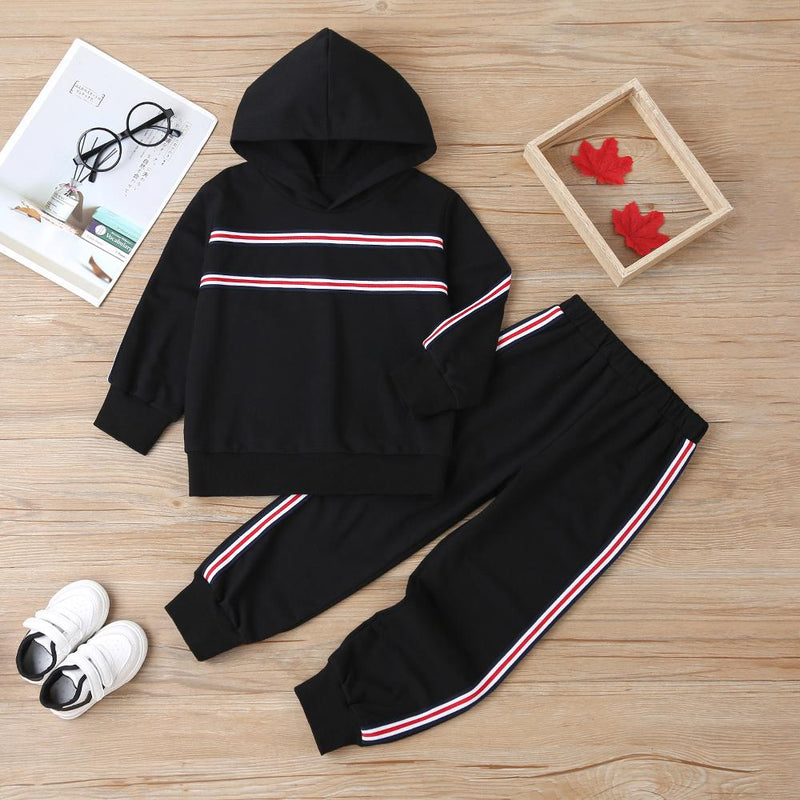 Unsiex Striped Long Sleeve Hooded Casual Top & Pants Trendy Kids Wholesale Clothing - PrettyKid