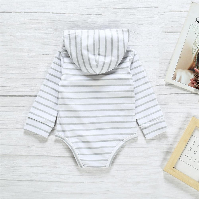 Baby Striped Long Sleeve Hooded Rompers - PrettyKid