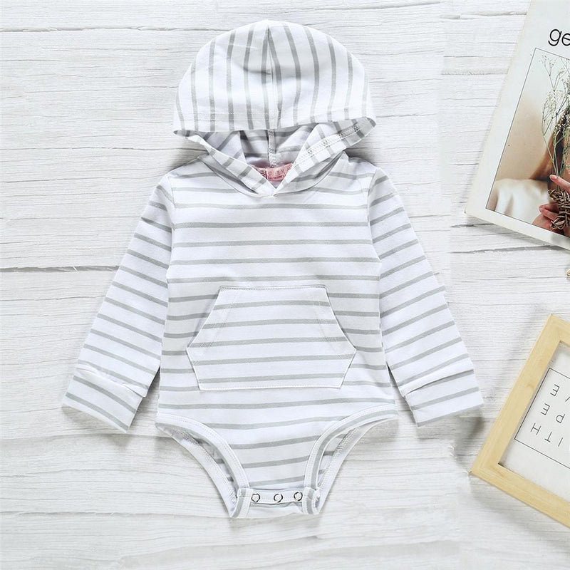Baby Striped Long Sleeve Hooded Rompers - PrettyKid