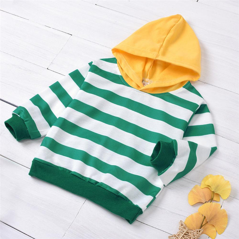 Unisex Striped Long Sleeve Hooded Tops Trendy Kids Wholesale Clothing - PrettyKid