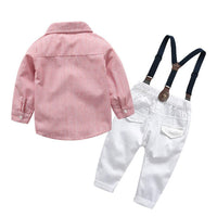 Boys Striped Long Sleeve Lapel Tie Shirt & Pants - PrettyKid