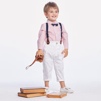 Boys Striped Long Sleeve Lapel Tie Shirt & Pants - PrettyKid