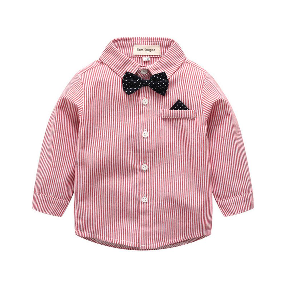 Boys Striped Long Sleeve Lapel Tie Shirt & Pants - PrettyKid