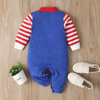Dinosaur Baby Boys Striped Long Sleeve Letter Romper - PrettyKid