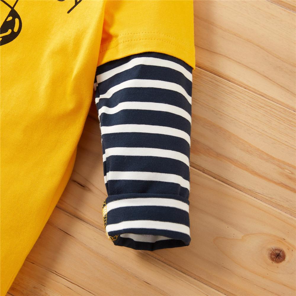 Boys Striped Long Sleeve Letter Print Tops - PrettyKid