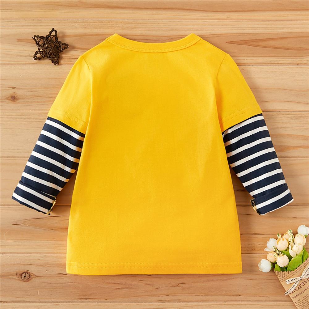 Boys Striped Long Sleeve Letter Print Tops - PrettyKid