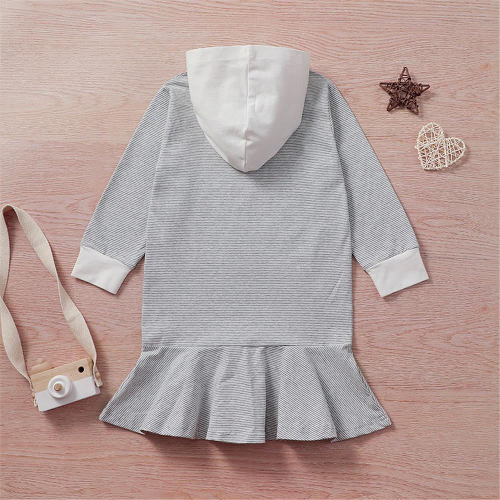 Girls Striped Long Sleeve Letter Printed Hooded Fishtail Dress Wholesale Girls - PrettyKid